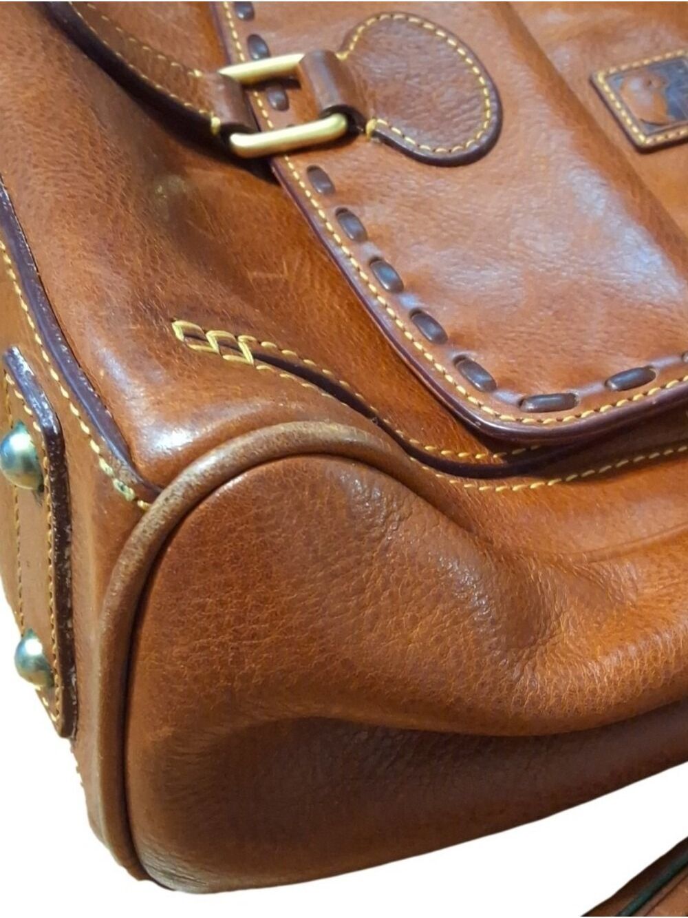 Vintage Authentic Dooney & Bourke Cognac Leather Satchel with Tassels - Picture 7 of 11